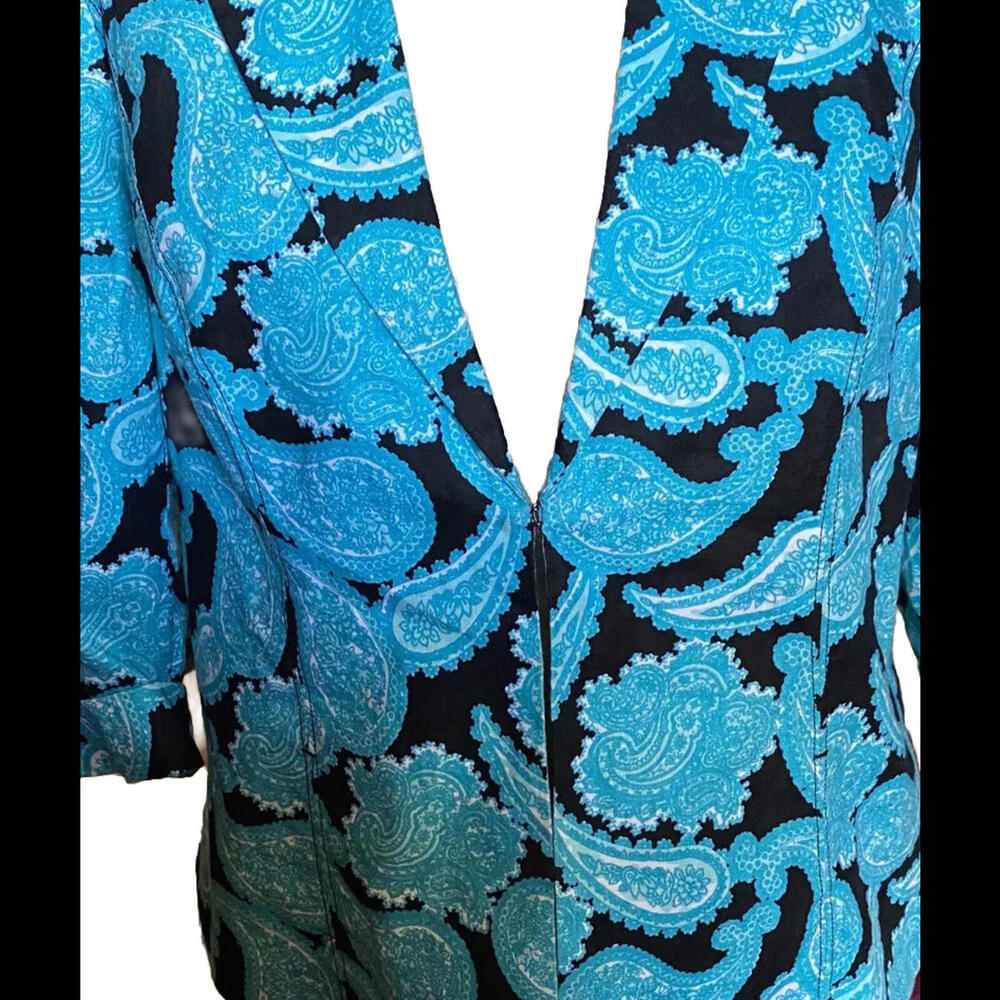 🦄🧥🦋Kim Rogers blazer jacket open front lined paisley size M 100% linen